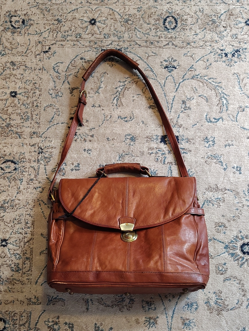 Vintage Leather Messenger Bag Multi Compartments